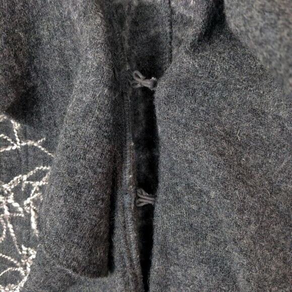 WILLI SMITH Women Cardigan Sweater Gray Boiled Wool Embroidered Flounce Collar L - Picture 11 of 13
